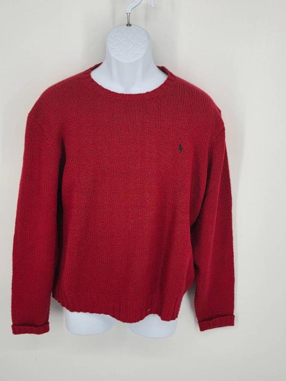 Vintage Polo Ralph Lauren Mens XL Crewneck Sweater Red Cotton Wool 90s Macau